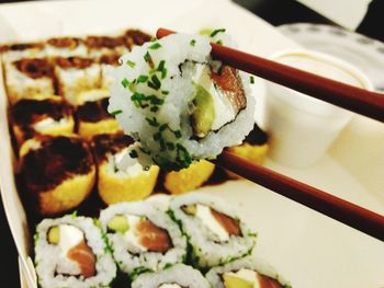 Close-up of sushi served in plate