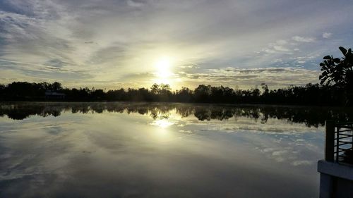 Scenic view of lake against sky during sunset