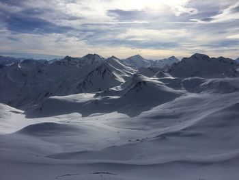 Scenic view of snowcapped mountains against sky