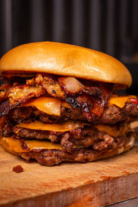 Close-up of burger on table