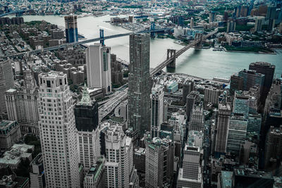 High angle view of city buildings