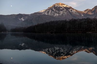 Scenic view of lake with mountains in background