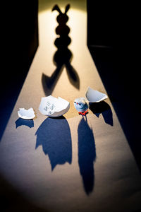 High angle view of paper toy on table