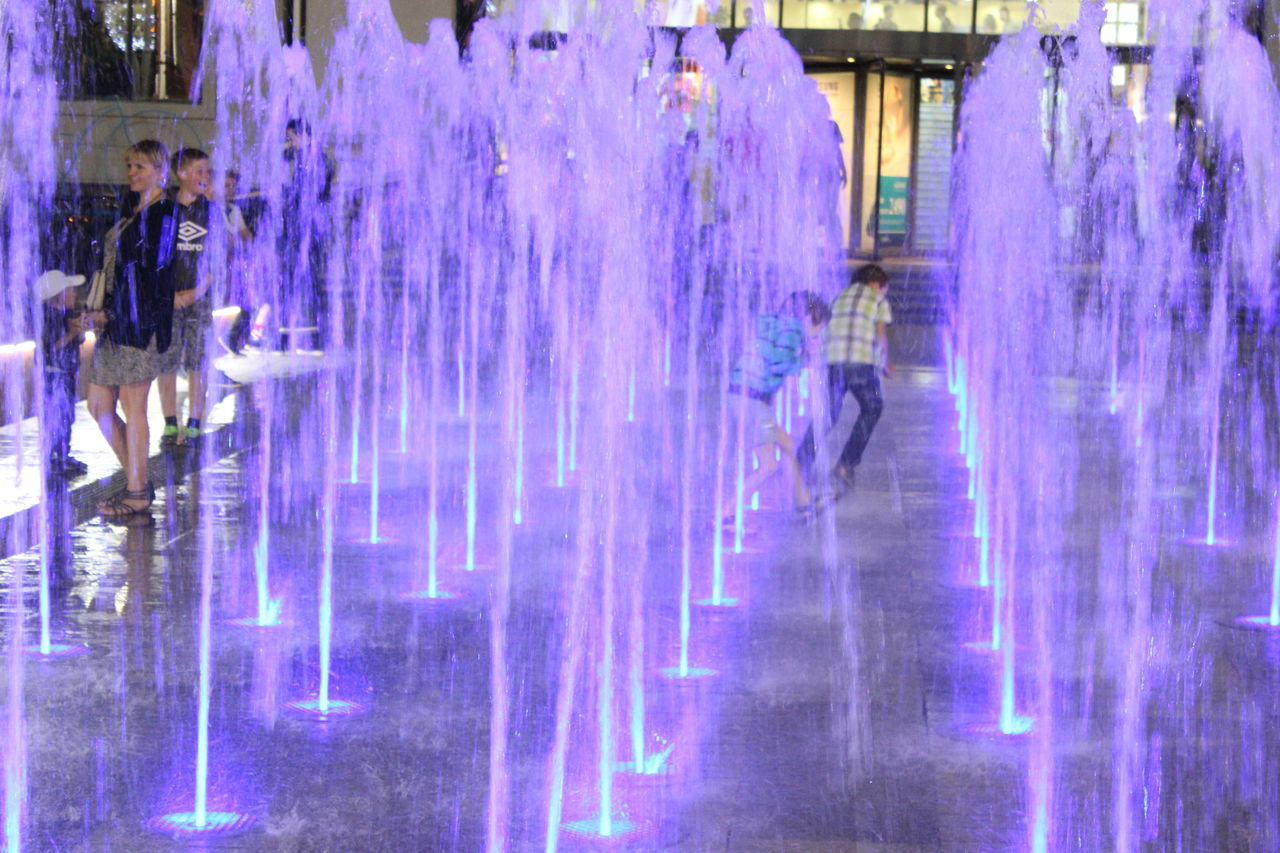 water, illuminated, built structure, night, fountain, spraying, waterfront, order