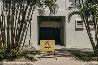 Information sign on palm tree