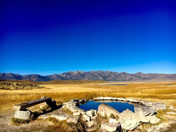 Scenic view of landscape against clear blue sky