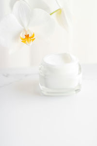 Close-up of white flowers on table