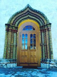 Closed door of historic building