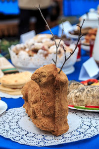 Close-up of breakfast served on table