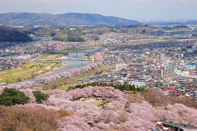 High angle view of townscape against sky