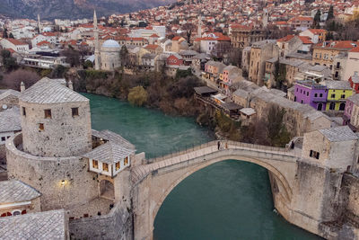 High angle view of buildings in city