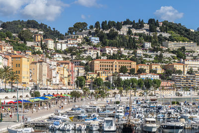 The historic center of menton with the beautiful basilica and colorful houses