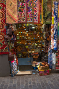 High angle view of people in market