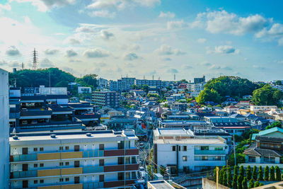 High angle view of townscape against sky