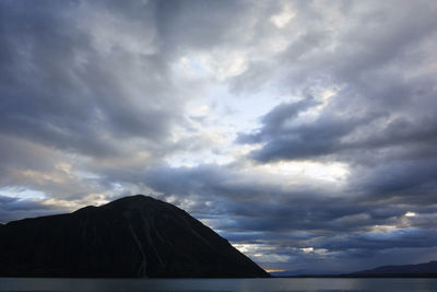 Scenic view of mountain against cloudy sky