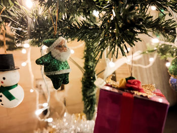 Close-up of illuminated christmas tree