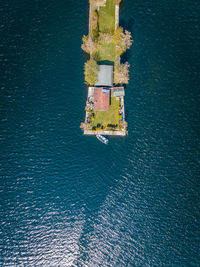 High angle view of ship in sea