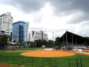 View of skyscrapers in city against sky