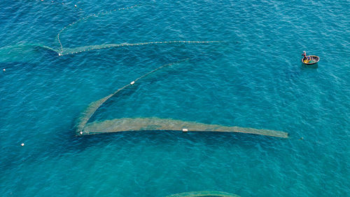 High angle view of ship in sea