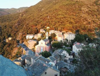 High angle view of town against sky