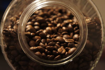 Close-up of coffee beans in glass