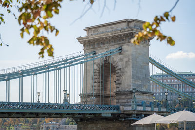 Low angle view of suspension bridge