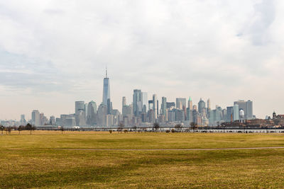 View of new york city skyline in springtime