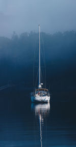 Sailboat sailing on sea against sky