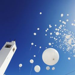 Low angle view of kite flying against clear blue sky