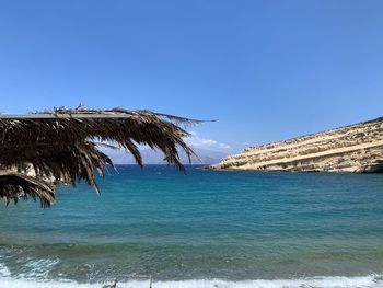 Scenic view of sea against clear blue sky
