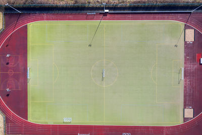 Aerial view of empty soccer field