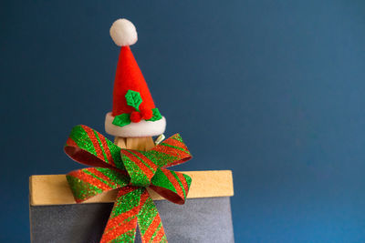 View of christmas decoration in box against black background