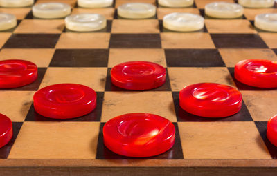 High angle view of various containers on table