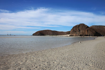 Scenic view of balandra beach against sky at la paz, baja california sur.