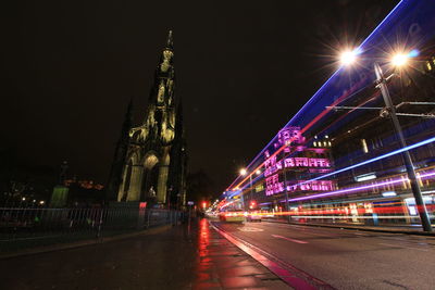 Light trails on road at night