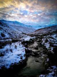 Scenic view of snowcapped mountains against sky