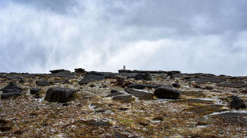 Rock formations on land against sky