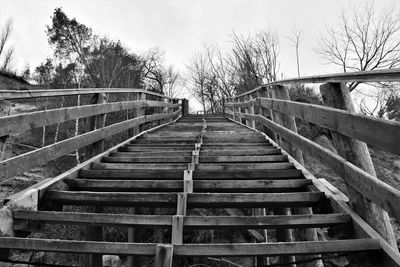 Empty footbridge against sky