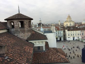 View of old building in city against sky