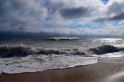 Scenic view of sea against cloudy sky