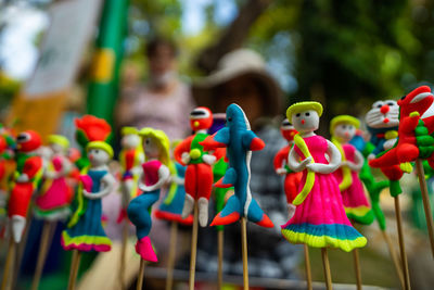 Close-up of toys for sale in market