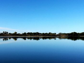 Scenic view of calm lake against clear sky