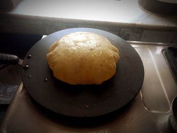 High angle view of bread in plate