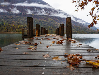 Dock on a lake in autumn season