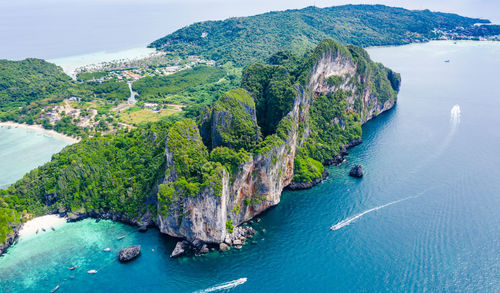 High angle view of rocky beach