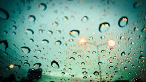 Full frame shot of raindrops on window