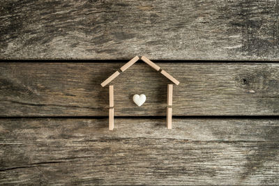 Directly above shot of heart shape on wooden table