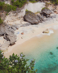 High angle view of rocks on beach