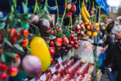 Close-up of fruits hanging