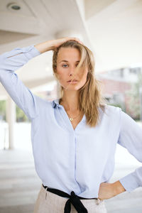 Portrait of serious young woman